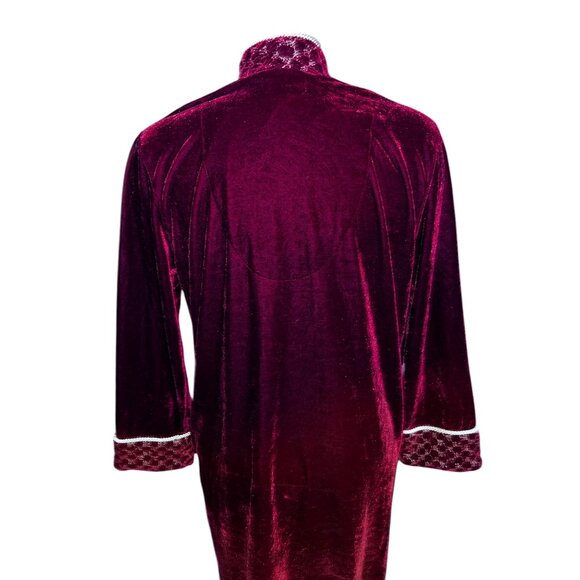 Whispers Vintage Crimson Red Velvet Long Nightgown Robe Sz Small Embroidered Tr - Picture 10 of 14